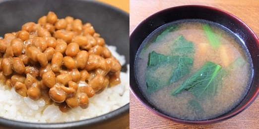 納豆ご飯と小松菜の味噌汁